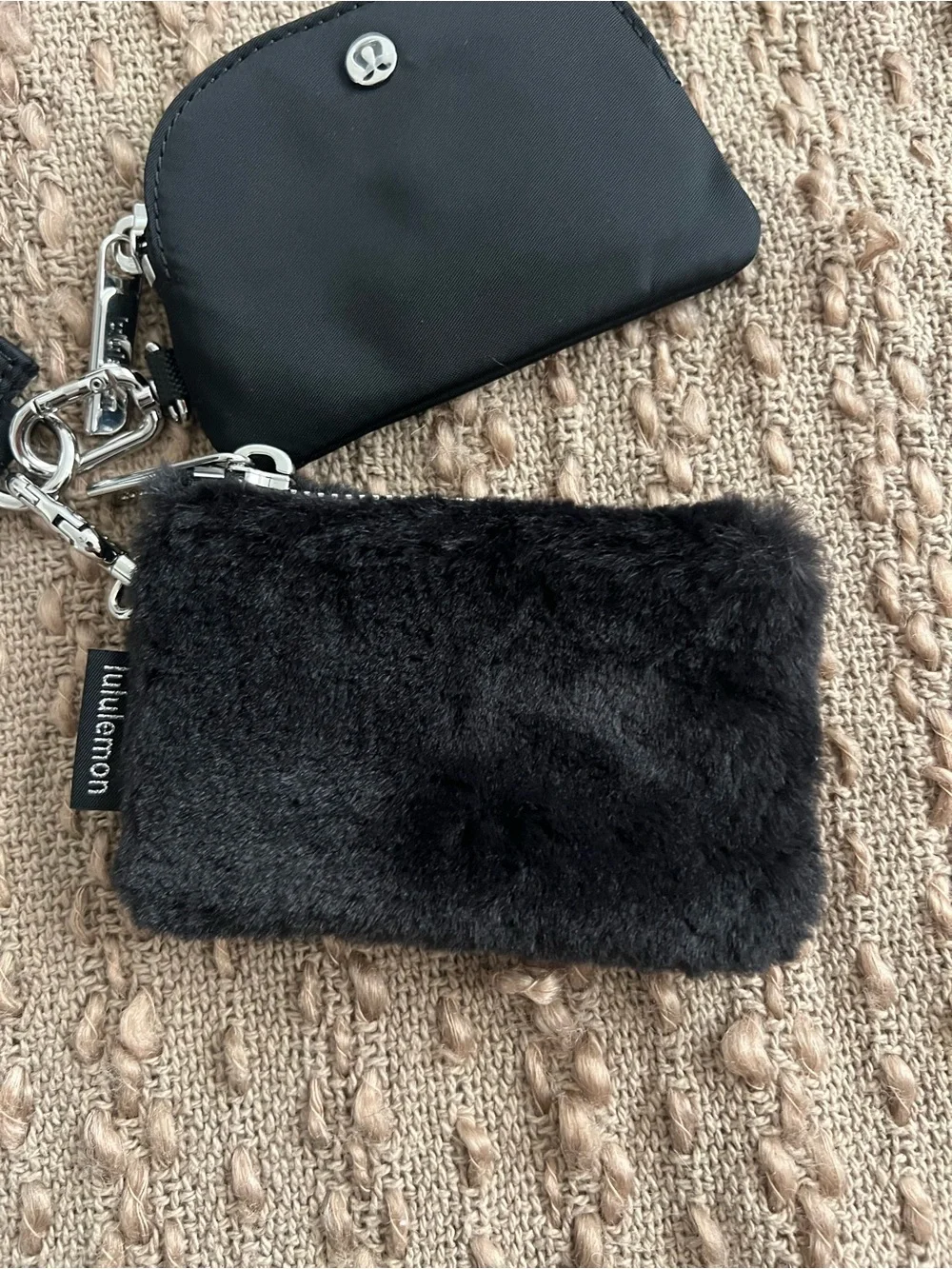 lululemon athletica Black Faux Fur & Zip Wristlet Keychain Set